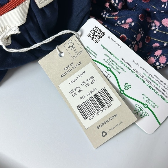Boden Metallic Frill Detail Dress Navy Berry Sprig Size 16/18L NWT - Picture 8 of 9